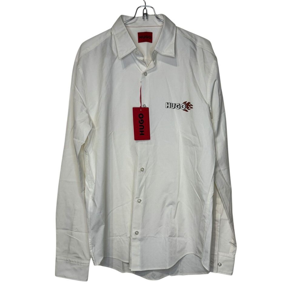 Hugo Boss Men's Dress Shirt Casual Formal Slim Fit Elisha Solid White XXL NWT